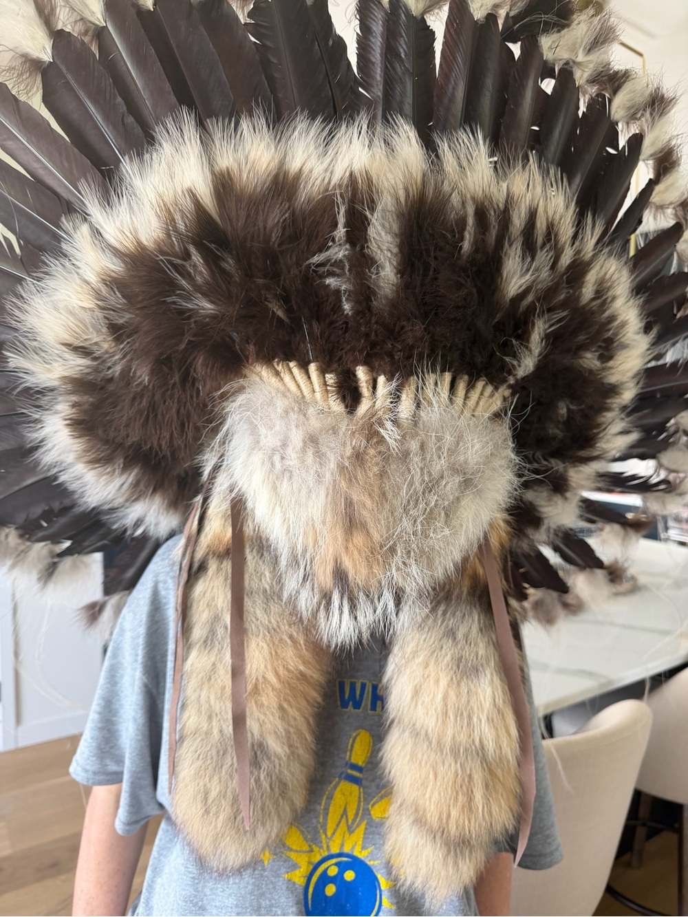 Navajo Coyote Eagle Feather Halo Headress - Picture 2 of 16